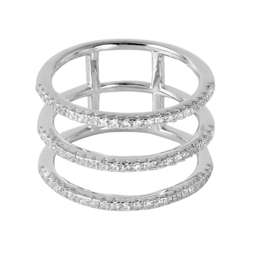 Sterling Silver Rhodium Plated Triple Connected Band