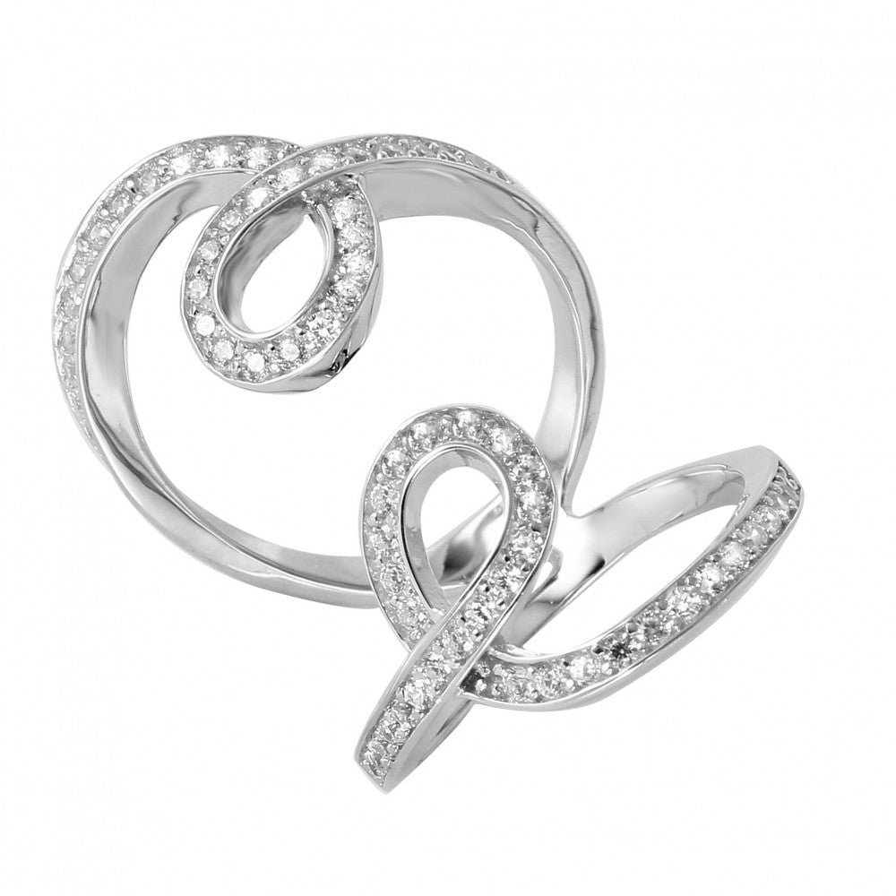 Sterling Silver Rhodium Plated Double Looped CZ Ring