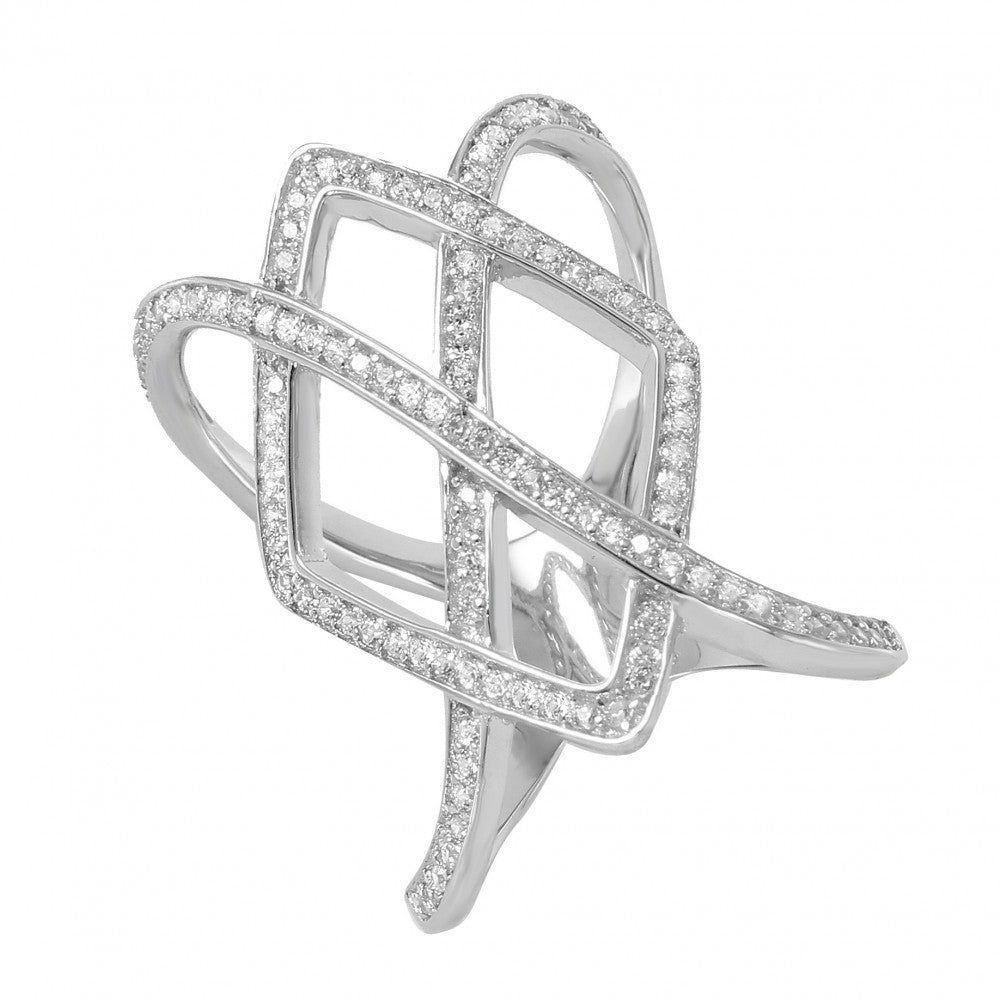 Sterling Silver Rhodium Plated Keltic Braid CZ Ring