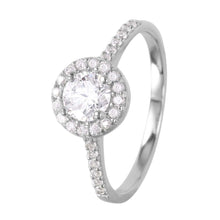 Load image into Gallery viewer, Sterling Silver Rhodium Plated Classy Round Cut Clear Cz with Pave Halo Setting Ring