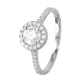 Sterling Silver Rhodium Plated Classy Round Cut Clear Cz with Pave Halo Setting Ring