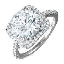 Load image into Gallery viewer, Sterling Silver Rhodium Plated Square Halo Ring With Round CZ Center Stone