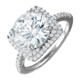 Sterling Silver Rhodium Plated Square Halo Ring With Round CZ Center Stone