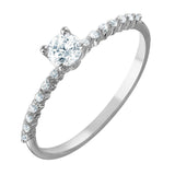 Sterling Silver Rhodium Plated Round Cut Clear Cz Pave Thin Band Ring