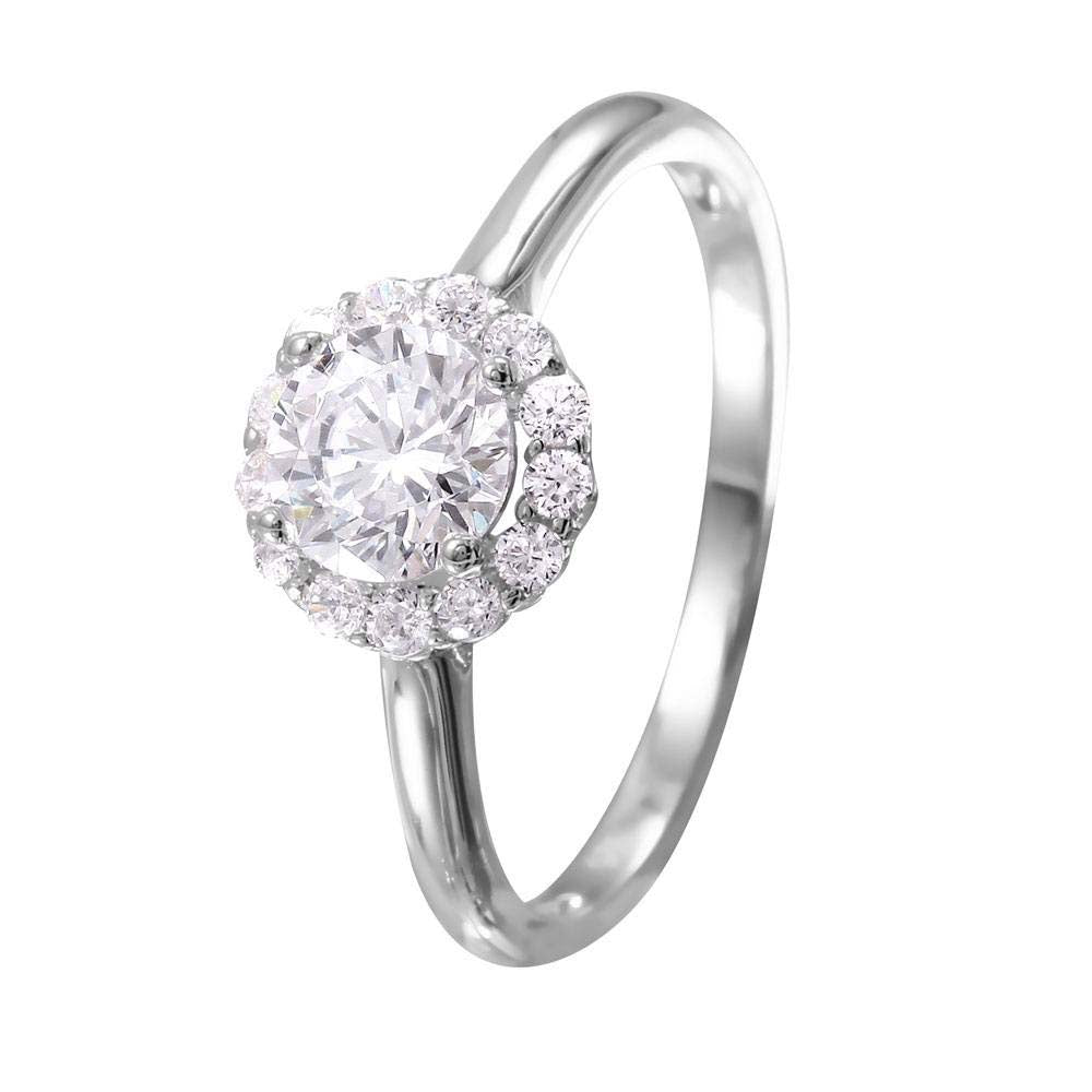 Sterling Silver Rhodium Plated Round Shaped Ring With CZ Stones