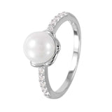 Sterling Silver Rhodium Plated White Faux Pearl Cz Accent Ring