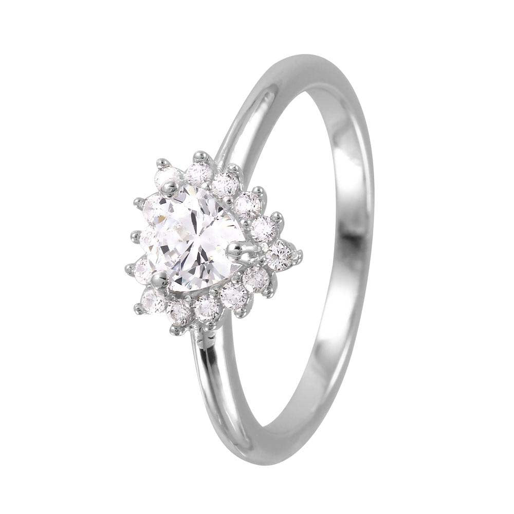 Sterling Silver Rhodium Plated Classy Heart Cut Clear Cz Bridal Ring