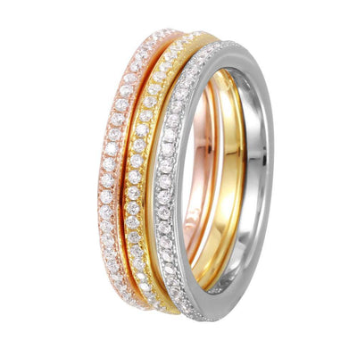 Sterling Silver Rhodium Plated Tri Color Round Stackable Eternity Ring