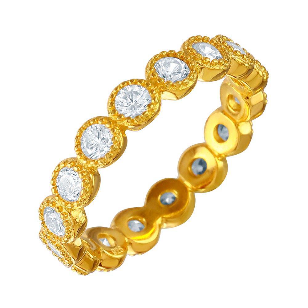 Sterling Silver Gold Plated Round Stackable Eternity Rings With CZ StonesAnd Thickness 3.7mm