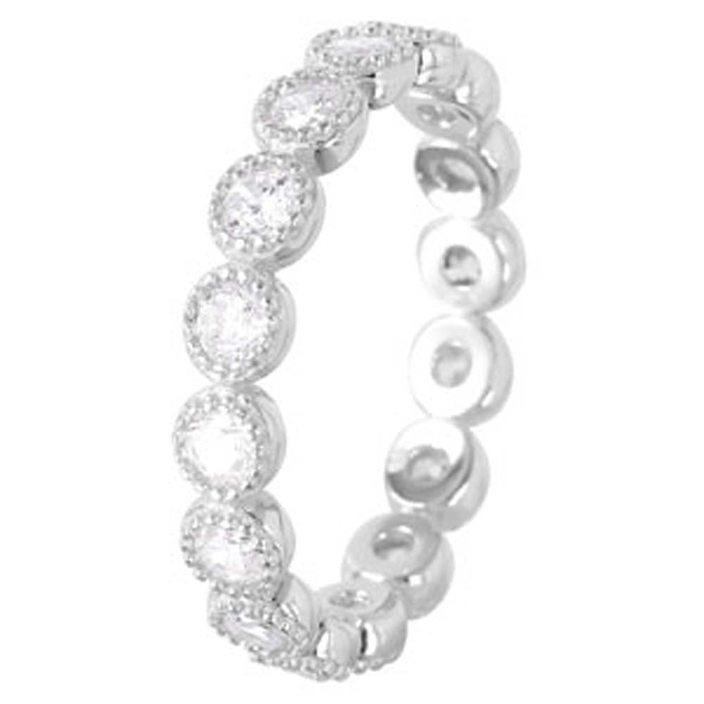 Sterling Silver Rhodium Plated Round Clear Cz  Eternity Stackable Ring