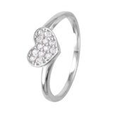 Sterling Silver Rhodium Plated Trendy Micro Pave Heart Ring