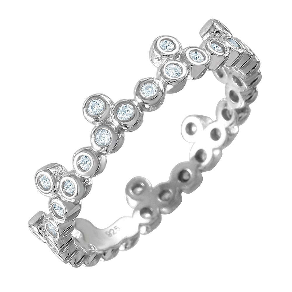 Sterling Silver Rhodium Plated Fancy Clear Cz Bubble Band Ring