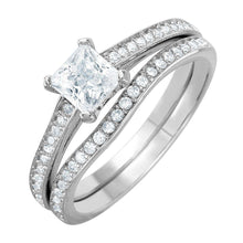 Load image into Gallery viewer, Sterling Silver Rhodium Plated Classy Small Princess Cut Clear Cz Pave Band Bridal Ring