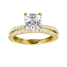 Load image into Gallery viewer, Sterling Silver Gold Plated Square Shaped Stackable Bridal Ring With CZ Stones