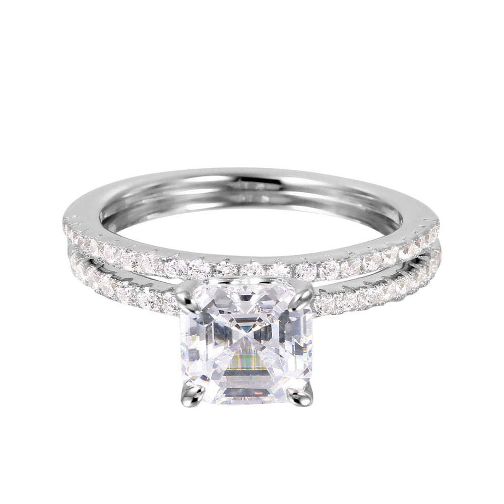 Sterling Silver Rhodium Plated Princess Cut Clear Cz Pave Stackable Band Bridal Ring