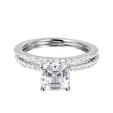 Sterling Silver Rhodium Plated Classy Princess Cut Clear Cz Pave Stackable Band Bridal Ring