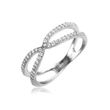 Load image into Gallery viewer, Sterling Silver Rhodium Plated X Open Split Shank Shaped Ring With CZ Stones