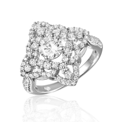 Sterling Silver Rhodium Plated Diamond Shape Design Ring Encrusted With CZ Stones