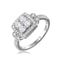 Load image into Gallery viewer, Sterling Silver Rhodium Plated Square Halo CZ Ring