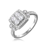 Sterling Silver Rhodium Plated Square Halo CZ Ring