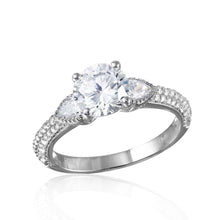 Load image into Gallery viewer, Sterling Silver Rhodium Plated  CZ Center Stone Ring With Micro Pave Shank