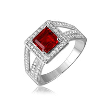 Load image into Gallery viewer, Sterling Silver Rhodium Plated Red Square Halo with Micro Pave CZ Ring