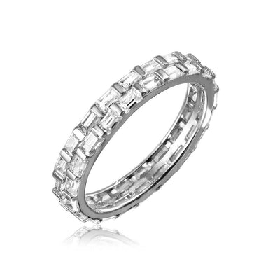 Sterling Silver Rhodium Plated Baguette CZ Double Band Eternity RingsAnd Dimensions 3.3mm