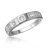 Sterling Silver Rhodium Plated  Square Design CZ Finish Wedding Men\'s RingAnd Band Width 4.4mm
