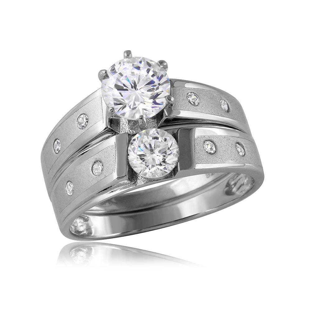 Sterling Silver Rhodium Plated Matte Finish Wedding Ring