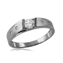 Load image into Gallery viewer, Mens Sterling Silver Matte Finish Shank CZ Matching Wedding Ring