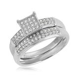 Sterling Silver Rhodium Plated  Square Design Micro Pave Bridal Ring And Width 6mm