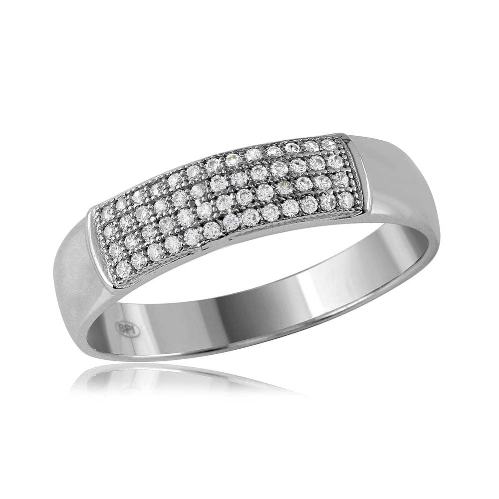 Mens Sterling Silver Rhodium Plated Micro Pave Band
