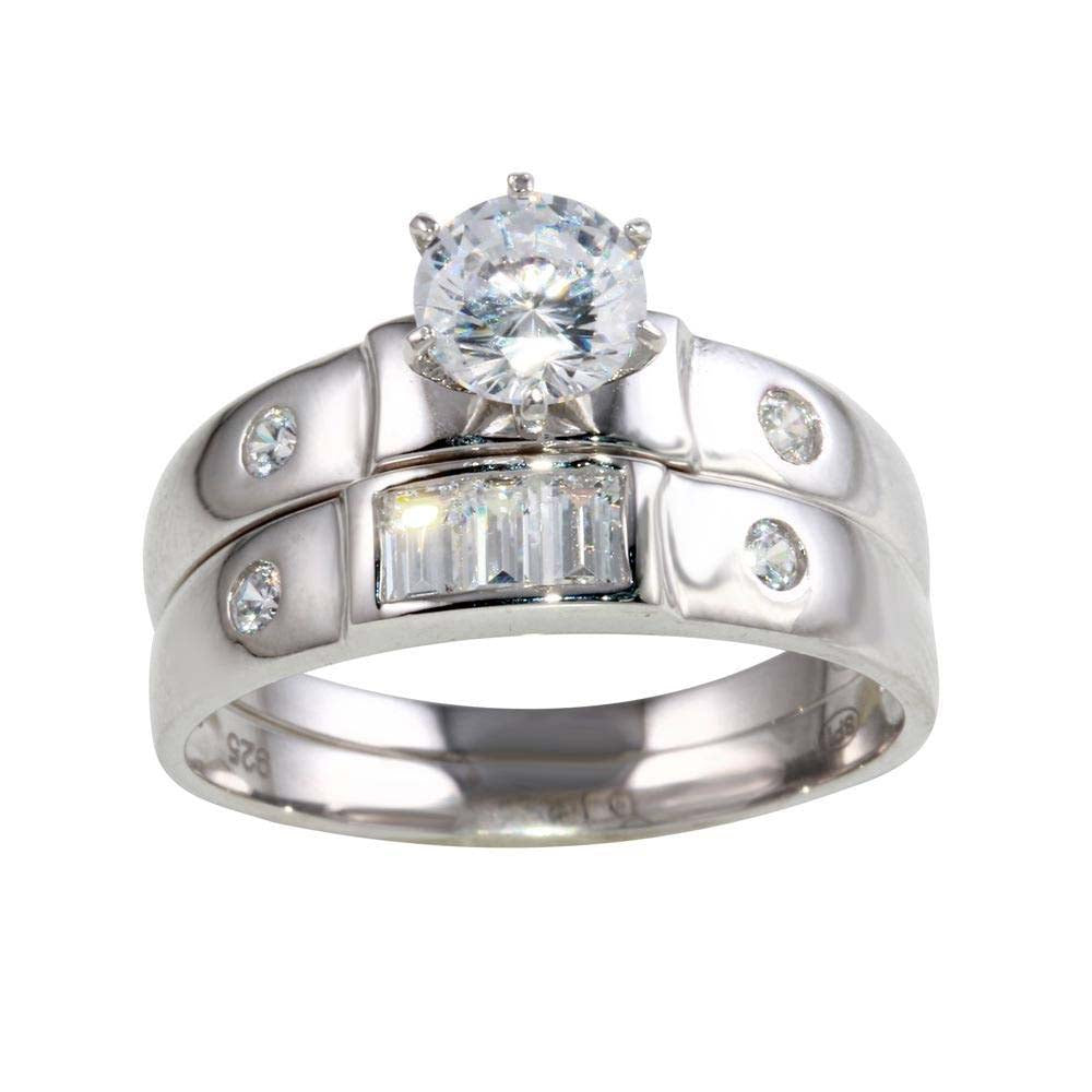 Sterling Silver Rhodium Plated Double Stack Shaped Ring With CZ Stones