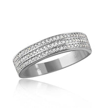 Load image into Gallery viewer, Mens Sterling Silver Rhodium Plated Muiti Row Clear CZ Band