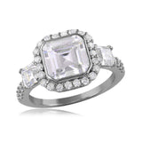 Sterling Silver Rhodium Plated Princess Cut Halo Center CZ Ring