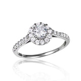 Sterling Silver Rhodium Plated Halo CZ Ring