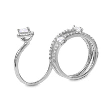 Load image into Gallery viewer, Sterling Silver Rhodium Plated Two Finger Teardrop Shaped Ring With CZ StonesAnd Width 5.7mm