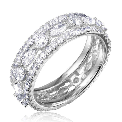 Sterling Silver Rhodium Plated Encrusted With Clear CZ Stones Eternity RingsAnd Thickness 6.4mm