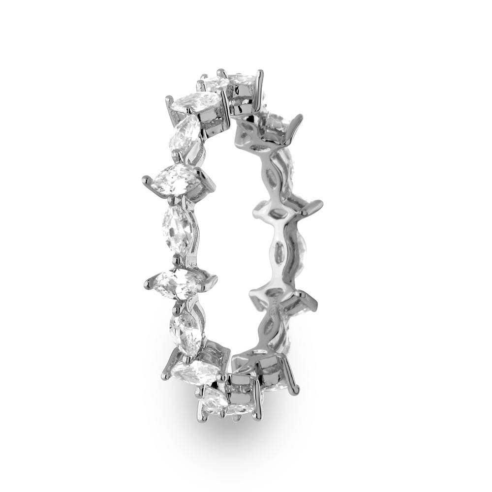 Sterling Silver Rhodium Plated  Eternity Ring With Marquise CZAnd Width 5mmAnd Thickness 2mmx3mm