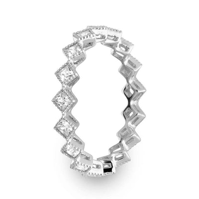Sterling Silver Rhodium Plated CZ Diamond Shaped Eternity Ring, Width 4mm, Stone Dimensions 2mm