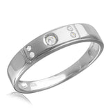 Mens Sterling Silver Rhodium Plated Matte Finish 5 CZ Wedding Ring