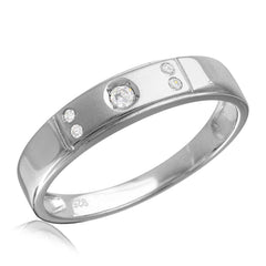 Sterling Silver Rhodium Plated Matte Finish 5 CZ Wedding Ring