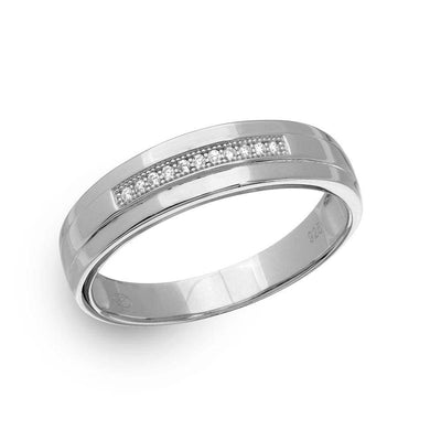 Sterling Silver Rhodium Plated Single Bar CZ Men Ring and Width 5mm