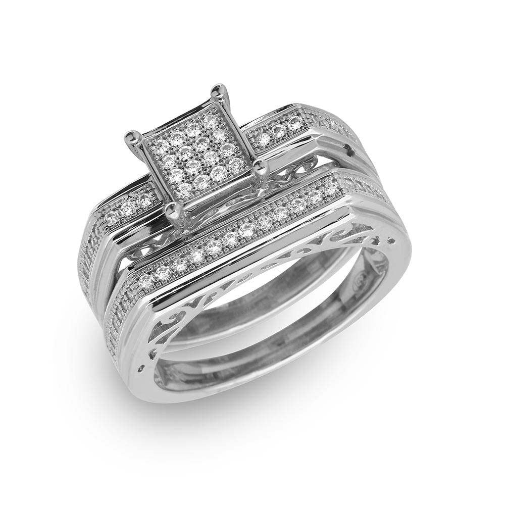 Sterling Silver Rhodium Plated  Two Piece Clear CZ Square Bar Accent RingAnd Ring Dimensions 19mm x 1mm