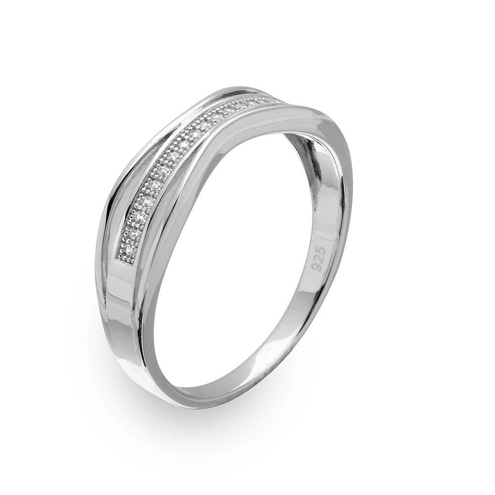 Mens Sterling Silver Rhodium Plated Curvy Shank Trio Ring