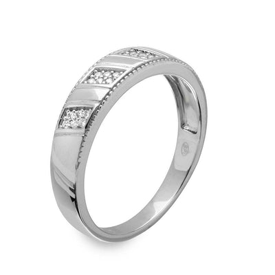 Mens Sterling Silver Rhodium Plated Trio CZ Ring