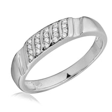 Load image into Gallery viewer, Mens Sterling Silver Rhodium Plated  Sideway CZ Stone Design Wedding RingAnd Band Width 5.2mm