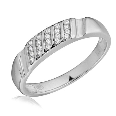 Mens Sterling Silver Rhodium Plated  Sideway CZ Stone Design Wedding RingAnd Band Width 5.2mm