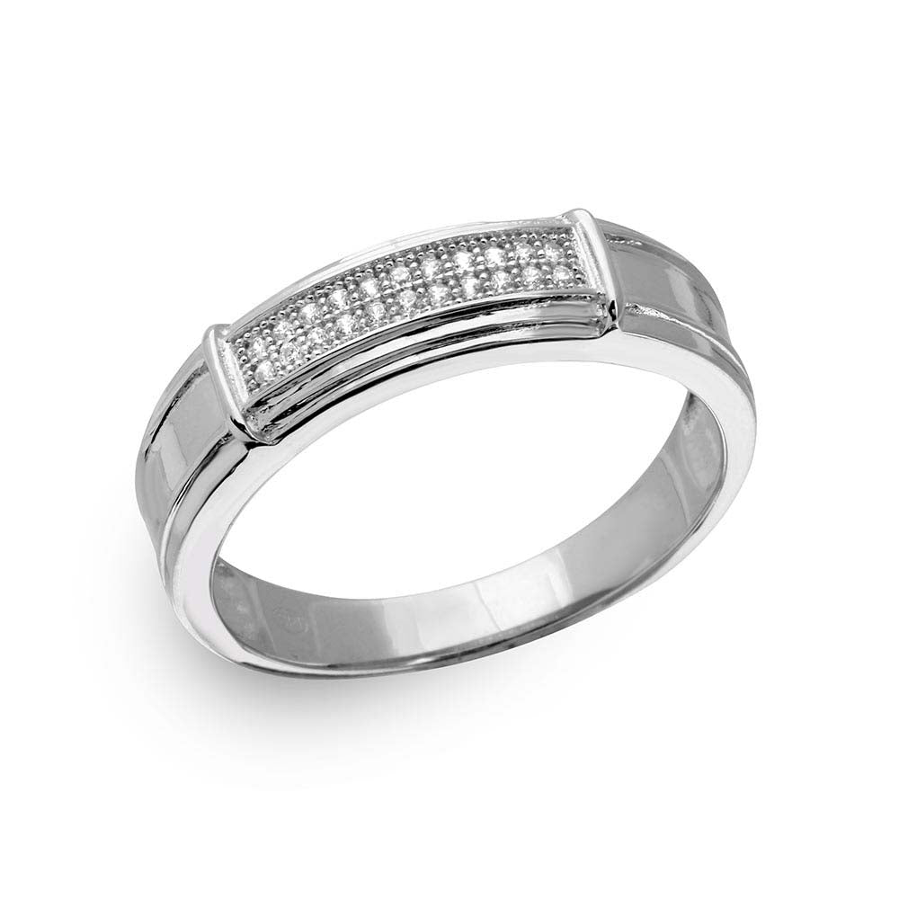 Sterling Silver Rhodium Plated Double Bar CZ Men Ring