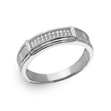 Mens Sterling Silver Rhodium Plated Double Bar CZ Ring